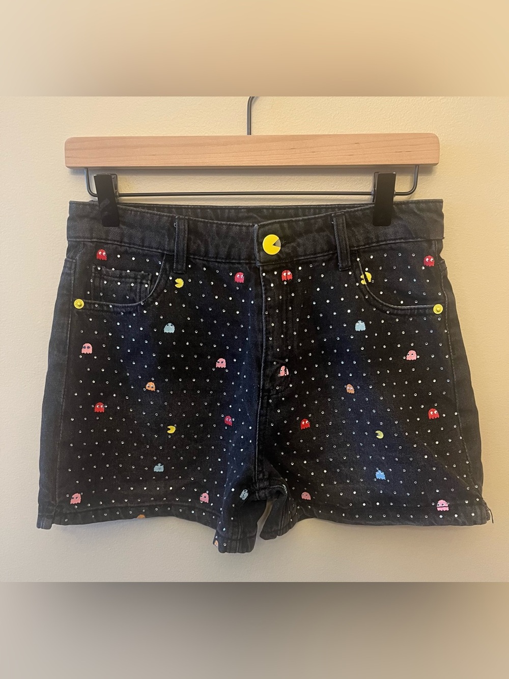 Justice x Pac-Man Embellished Denim Shorts Girl's Size 16 Retro